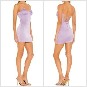 NWT superdown Shelbi Tie Back Mini Dress in Lavender Purple Satin Bodycon Sz M